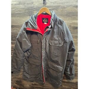 Vintage Woolrich Mens Mountain Parka Jacket Grey Red Lining Made in USA XL